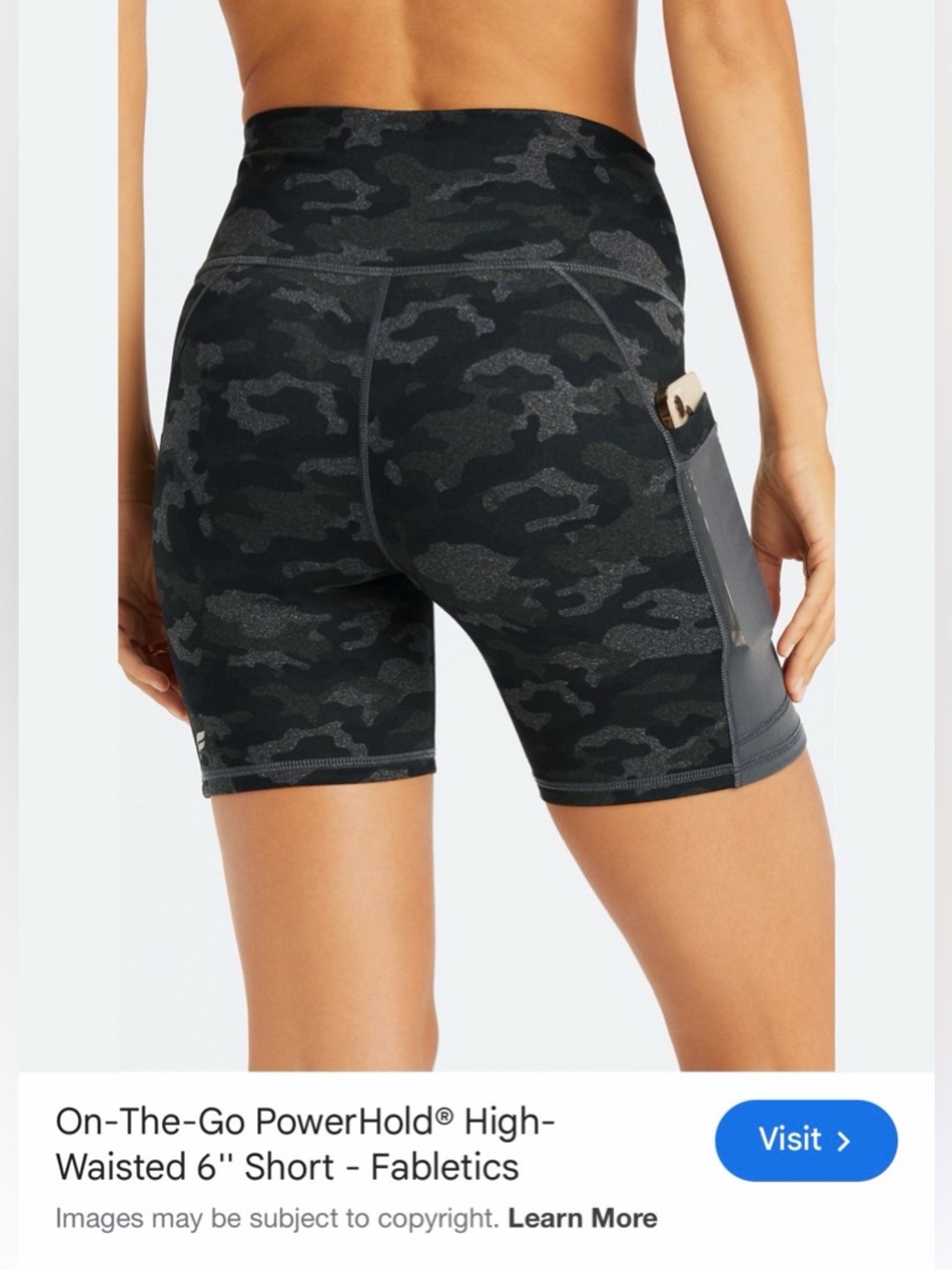Fabletics medium On-The-Go PowerHold High-Waisted 6" Short - Black Camo